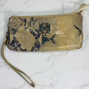 DKNY Leather Snake Print Top Zip Wallet Clutch